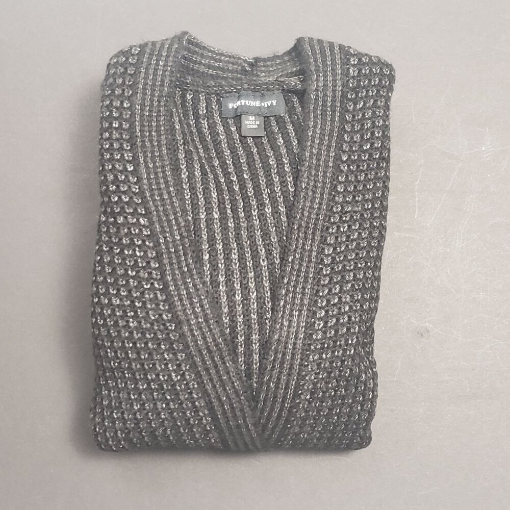 Fortune + Ivy Open Cardigan Sweater Women's Size Medium Black Grey Coatigan NWOT - Picture 16 of 16